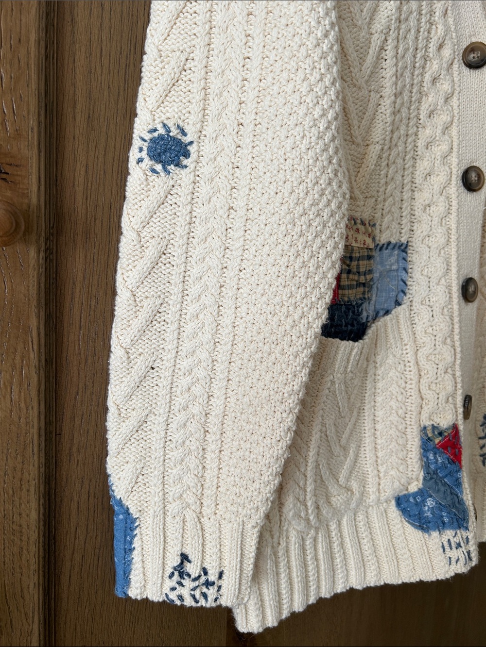 Rare Polo Ralph Lauren Women’s Cotton Cable Patchwork Cardigan Pockets Elbow M - Picture 6 of 14